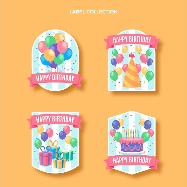 Conjunto de etiquetas de cumpleaños mínimo plano