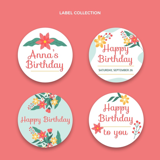 Conjunto de etiquetas de cumpleaños mínimo plano