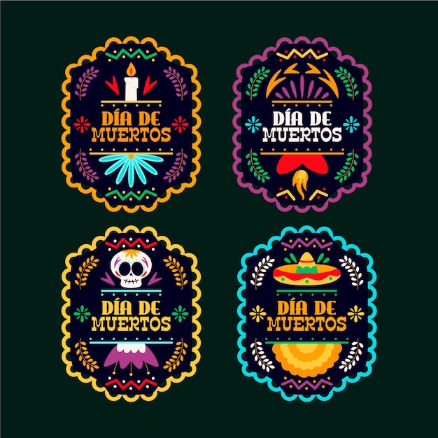 Vector gratuito conjunto de etiquetas del día de los muertos.