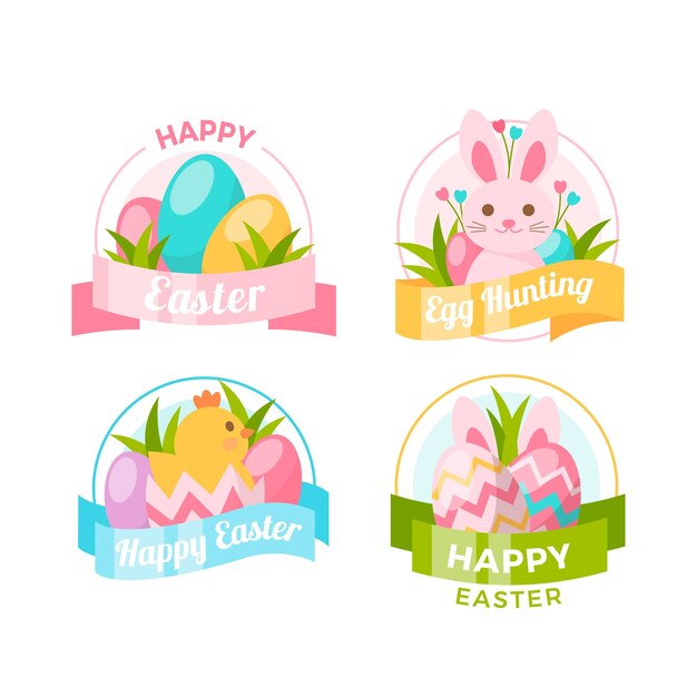 Conjunto de etiquetas de día de Pascua plana