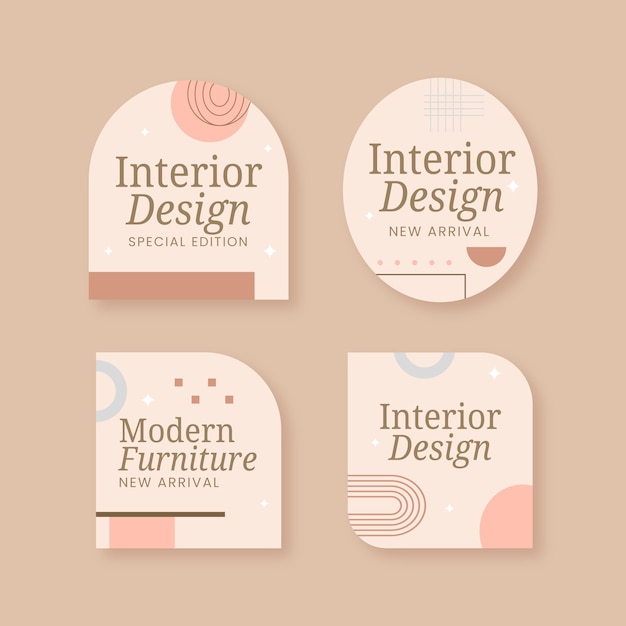 Conjunto de etiquetas de diseño interior mínimo de diseño plano