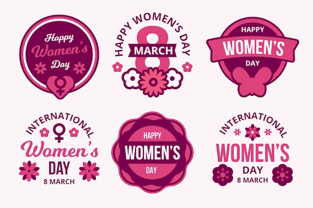 Vector gratuito conjunto de etiquetas de diseño plano del día internacional de la mujer