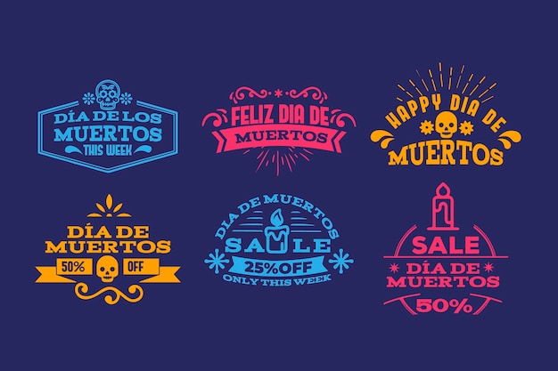 Vector gratuito conjunto de etiquetas de diseño plano del día de los muertos.