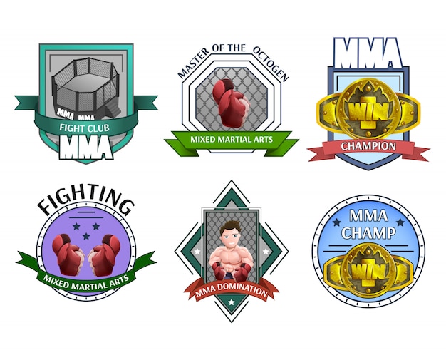 Vector gratuito conjunto de etiquetas de emblemas de lucha mma