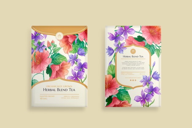 Conjunto de etiquetas de flores botánicas acuarela