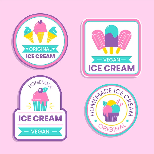 Vector gratuito conjunto de etiquetas de helado plano