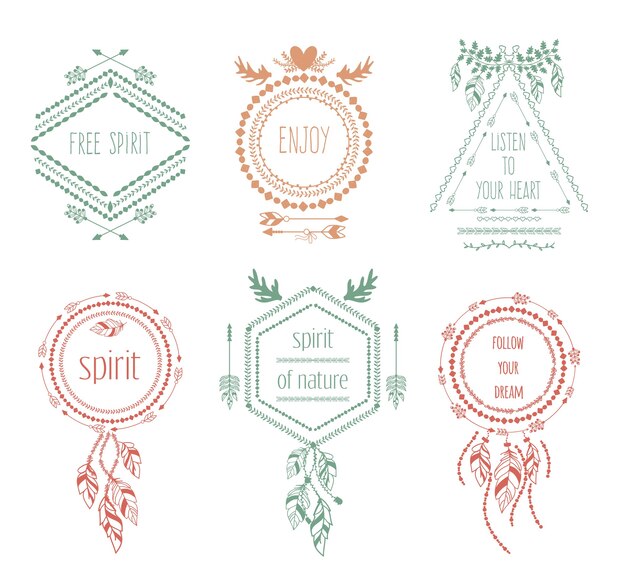 Conjunto de etiquetas de hipster tribal boho.