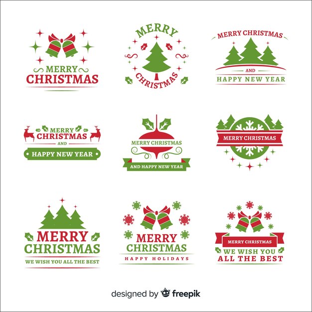 Conjunto de etiquetas de navidad en estilo flat