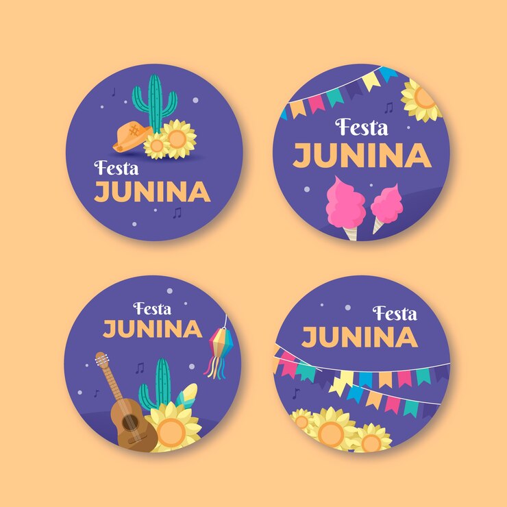 Vector gratuito conjunto de etiquetas planas festa junina