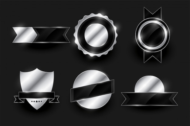 Conjunto de etiquetas plateadas brillantes e insignias