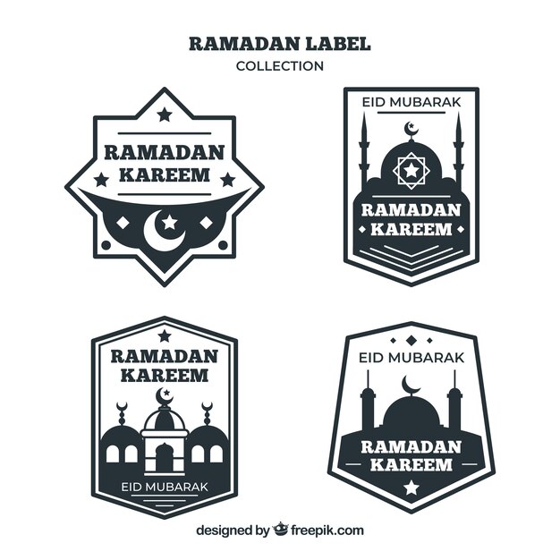 Conjunto de etiquetas de ramadán blancas y negras