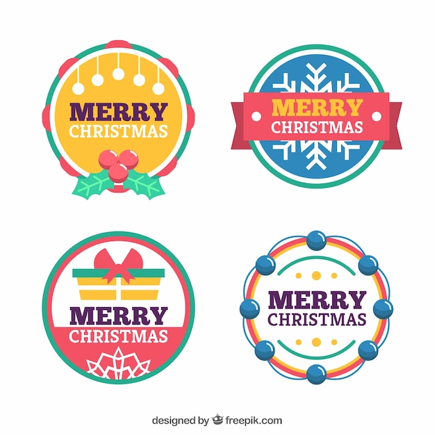Conjunto de etiquetas redondas de feliz navidad