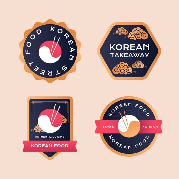 Conjunto de etiquetas de restaurante coreano degradado
