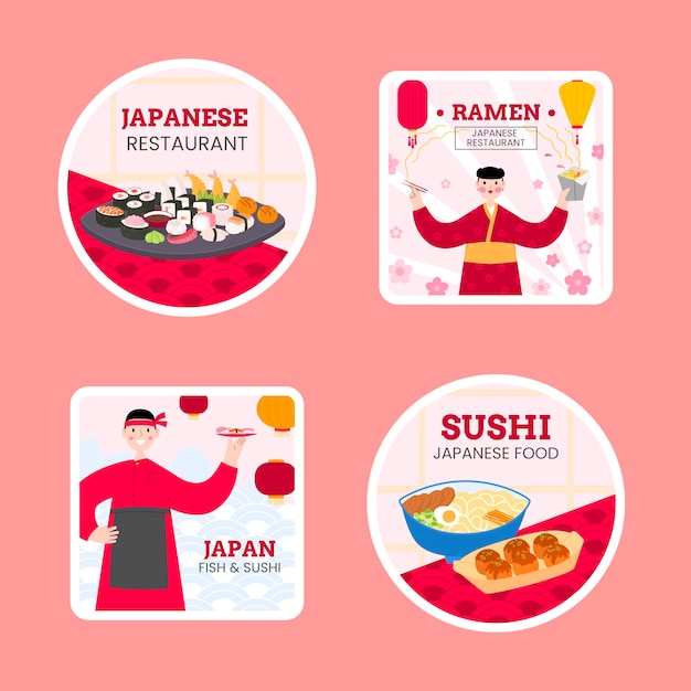 Conjunto de etiquetas de restaurante japonés