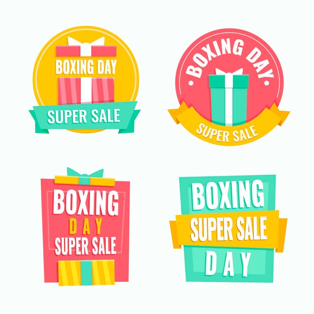 Conjunto de etiquetas de venta de boxing day dibujadas