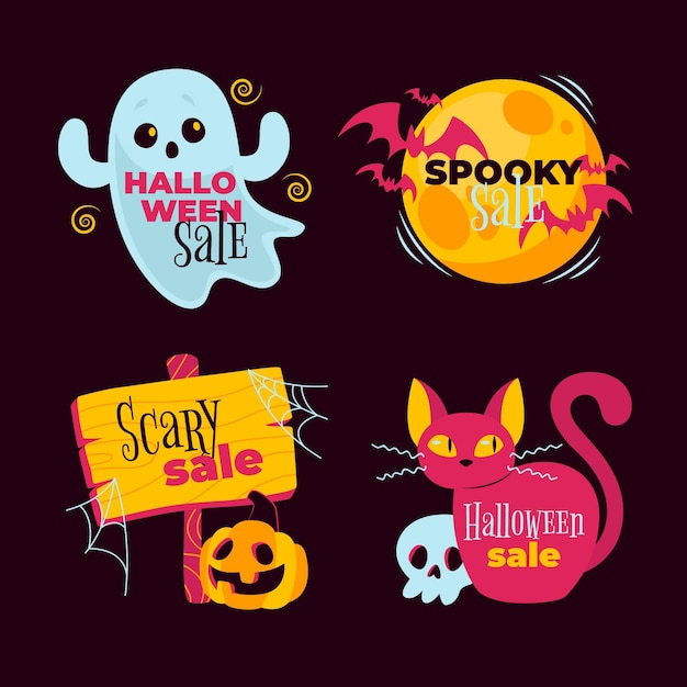 Vector gratuito conjunto de etiquetas de venta de halloween