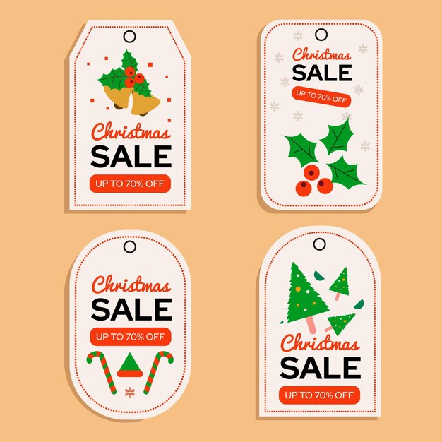 Conjunto de etiquetas de venta de navidad de diseño plano