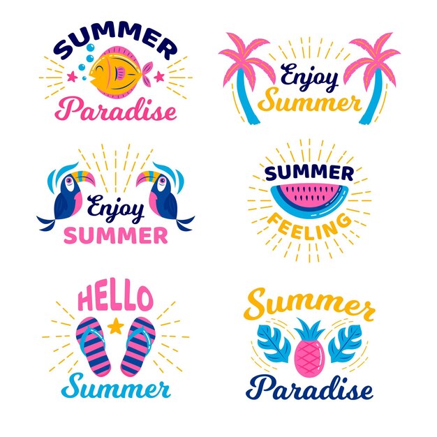 Conjunto de etiquetas de verano dibujado a mano