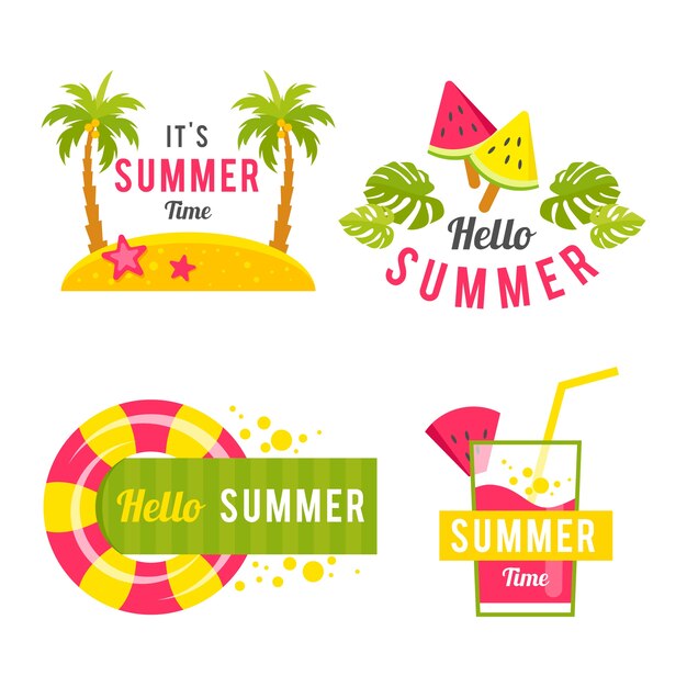 Conjunto de etiquetas de verano de diseño plano