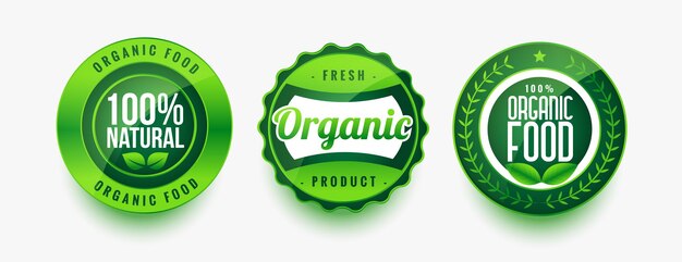Conjunto de etiquetas verdes de alimentos frescos orgánicos