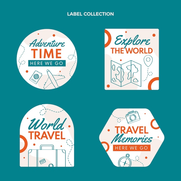 Vector gratuito conjunto de etiquetas de viaje de diseño plano