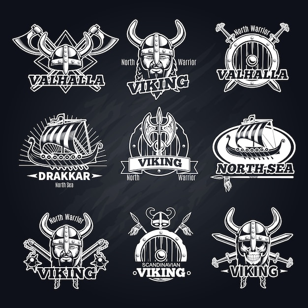 Vector gratuito conjunto de etiquetas vikingas blancas vintage