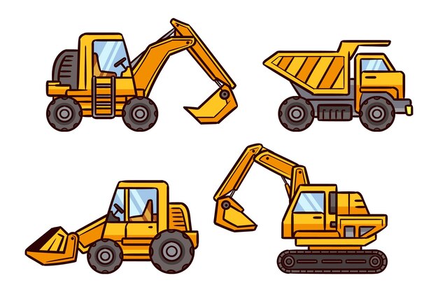 Conjunto de excavadora de diseño plano