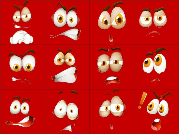 Vector gratuito conjunto de expresión de la cara roja.