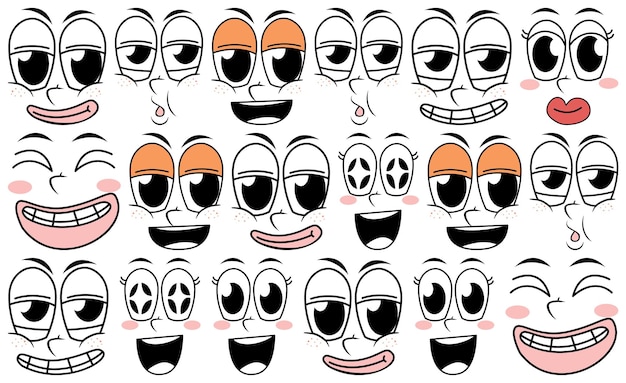 Vector gratuito conjunto de expresión facial sobre fondo blanco.