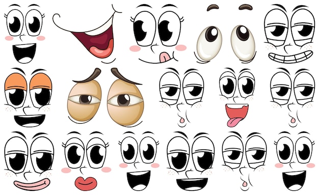 Conjunto de expresión facial sobre fondo blanco.
