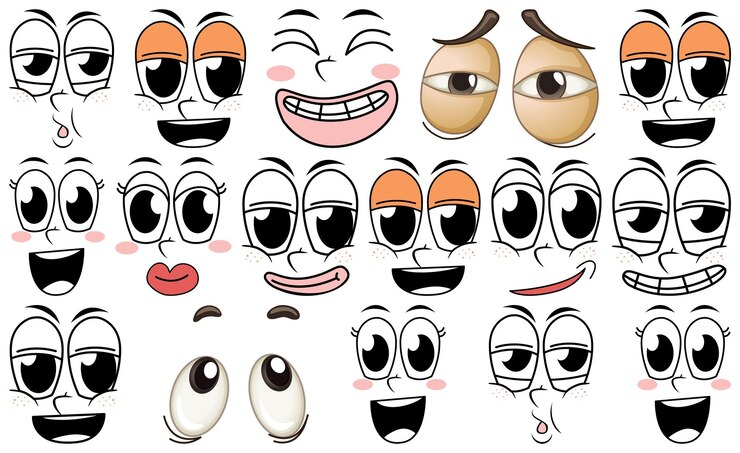 Vector gratuito conjunto de expresión facial sobre fondo blanco.
