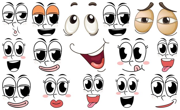 Conjunto de expresión facial sobre fondo blanco.