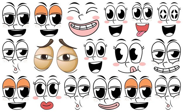 Conjunto de expresión facial sobre fondo blanco.