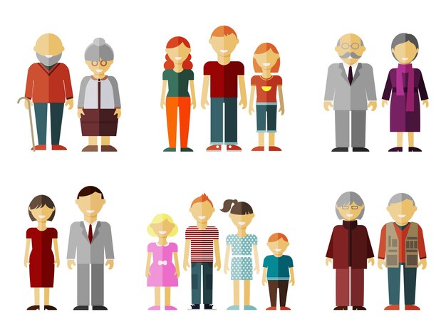 conjunto de familias en estilo plano.