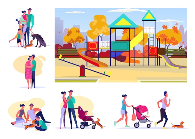 Vector gratuito conjunto de familias felices pasando tiempo juntos