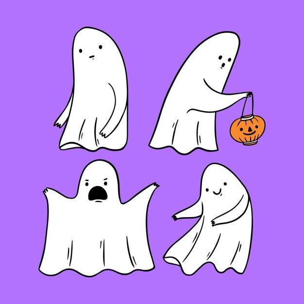 Conjunto de fantasmas de halloween de diseño dibujado a mano
