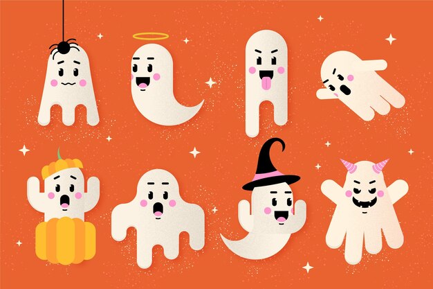 Conjunto de fantasmas de halloween de diseño plano