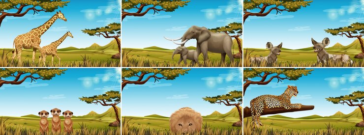 Vector gratuito conjunto de fauna en sabana.