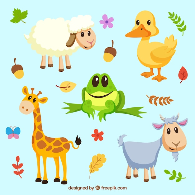 Vector gratuito conjunto feliz de animales sonrientes