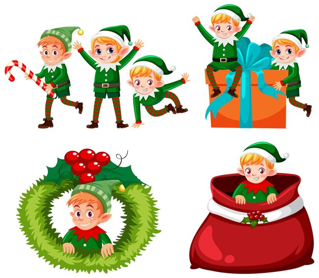 conjunto, de, feliz, navidad, duendes