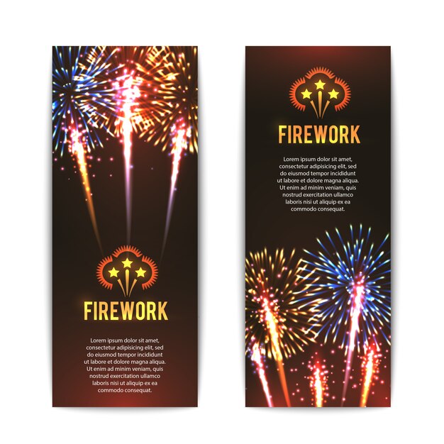 Conjunto festivo de fuegos artificiales 2 banners verticales