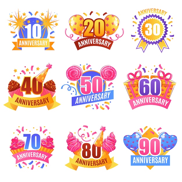 Vector gratuito conjunto festivo de números de aniversario