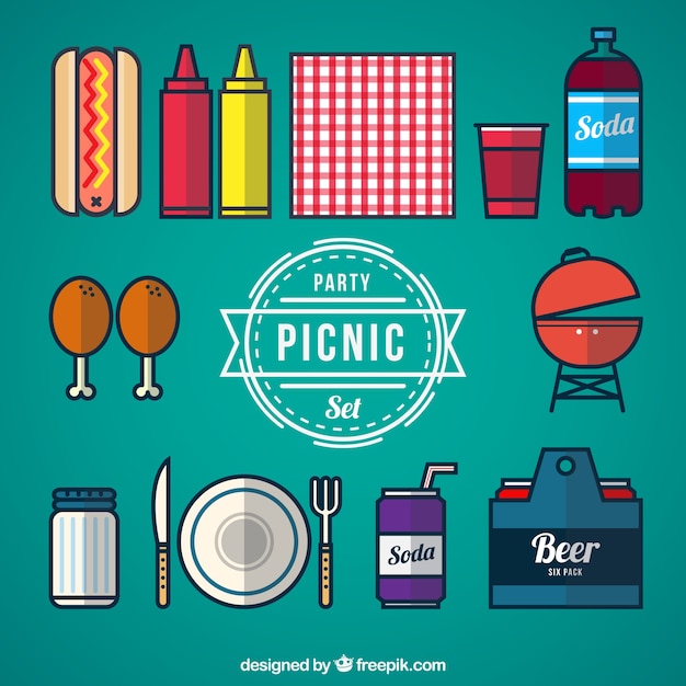 Vector gratuito conjunto de fiesta picnic