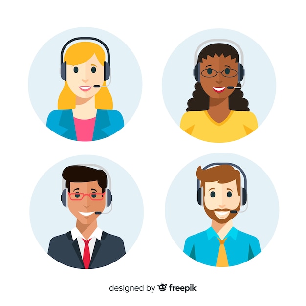 Conjunto flat de avatares de call center 