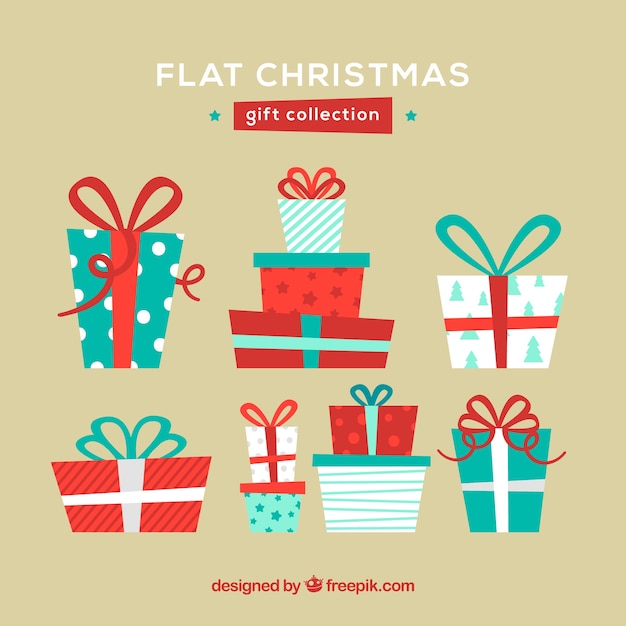 Vector gratuito conjunto flat de regalos de navidad