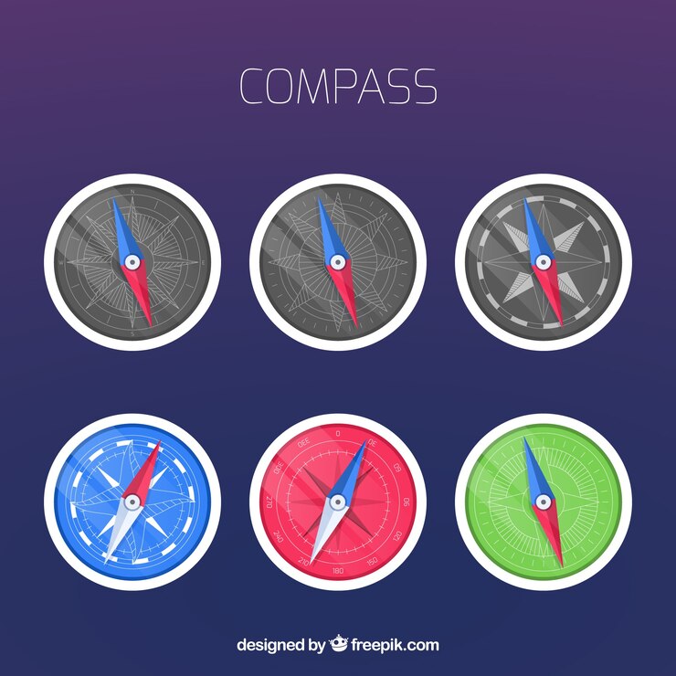 Vector gratuito conjunto flat de seis brújulas