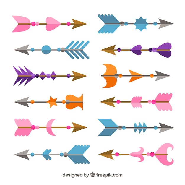 Conjunto de flechas coloridas para marcar en estilo plano