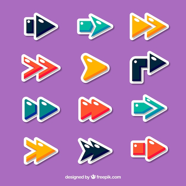 Vector gratuito conjunto de flechas coloridas para marcar en estilo plano