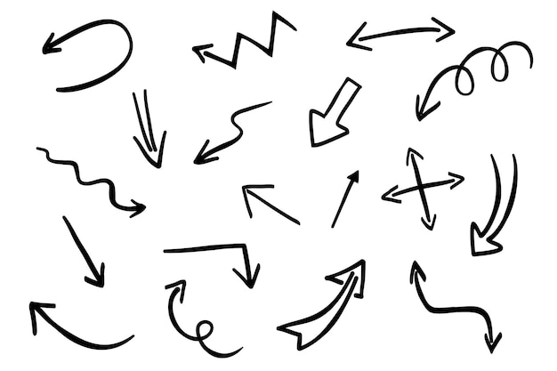 Conjunto de flechas dibujadas a mano ilustración vectorial