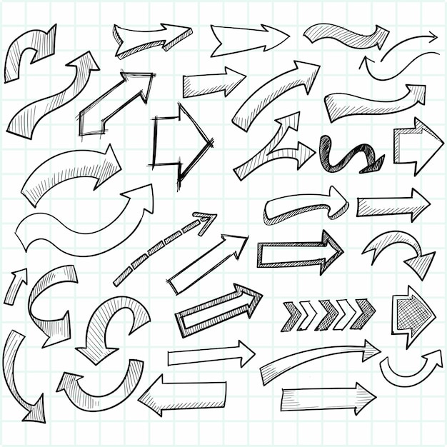 Conjunto de flechas direccionales creativas dibujadas a mano